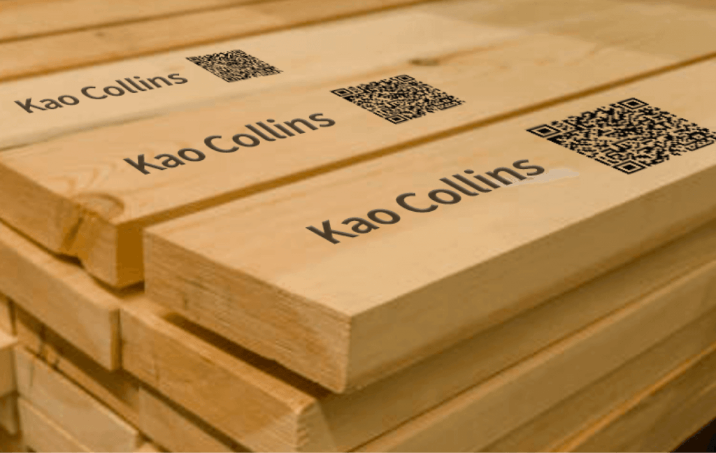 Kao Collins label and QR code on lumber