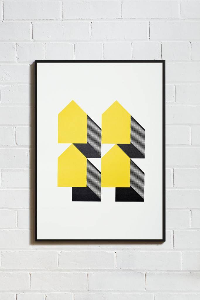 Visually Striking black and yellow geometric screenprint