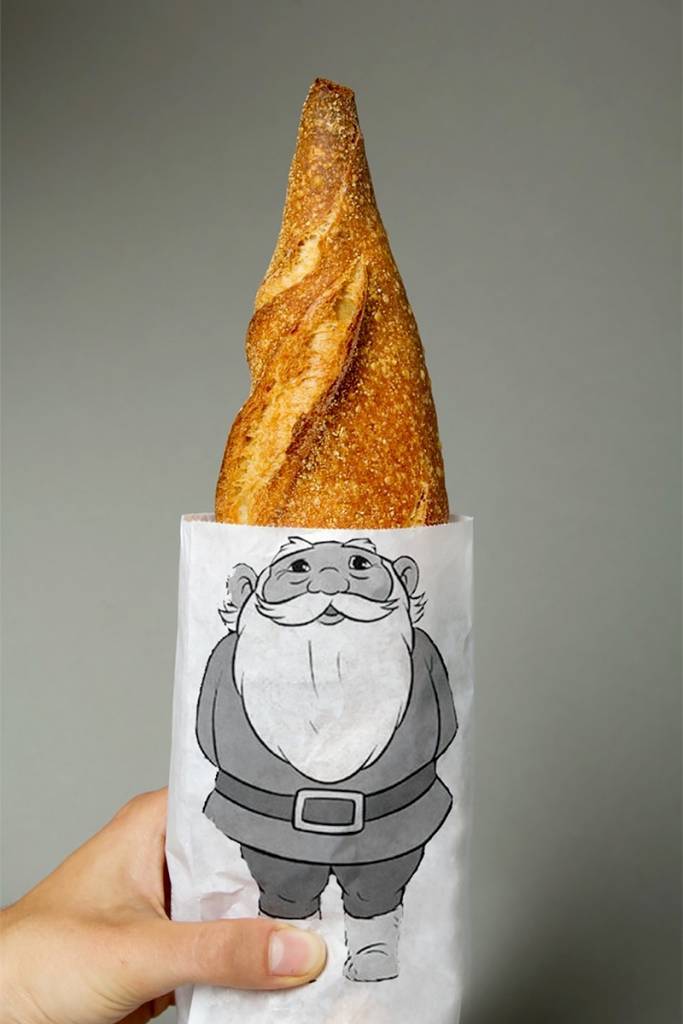 bread wrapping that has a gnome printed on it