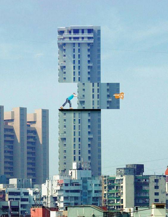 Optical illusion billboard on a skyscraper