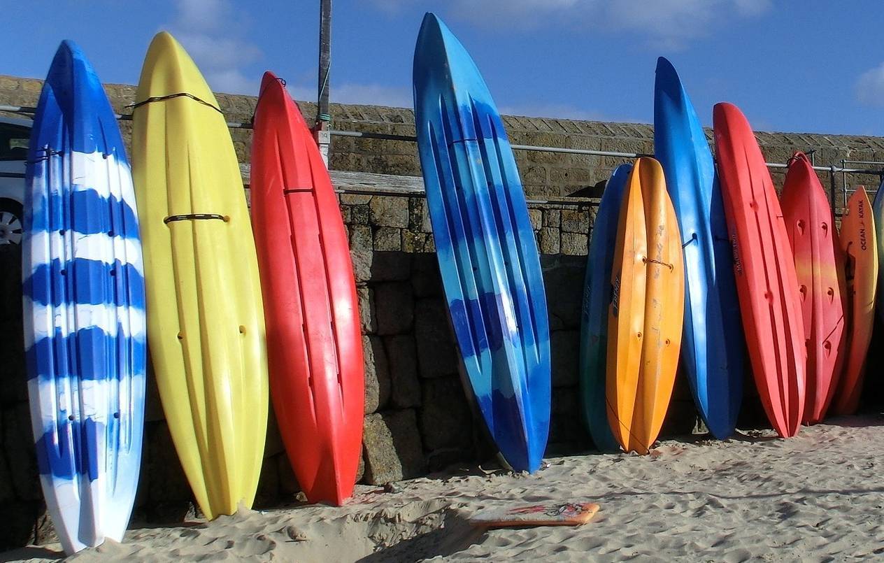 kayaks with artistic printed design