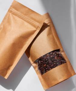coffee beans in eco-friendly packaging