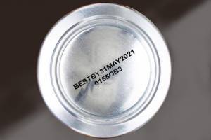 Bottom of an aluminum can with inkjet printed marking