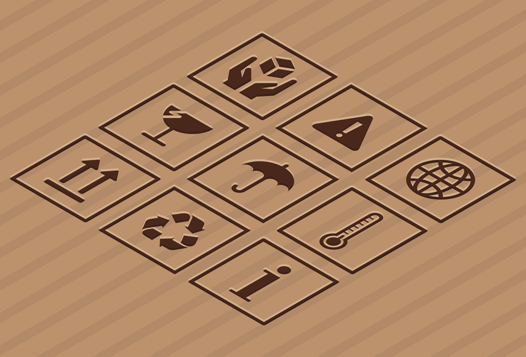 corrugated cardboard printed with black icons