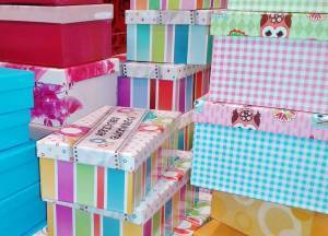 assortment of colorful printed gift boxes