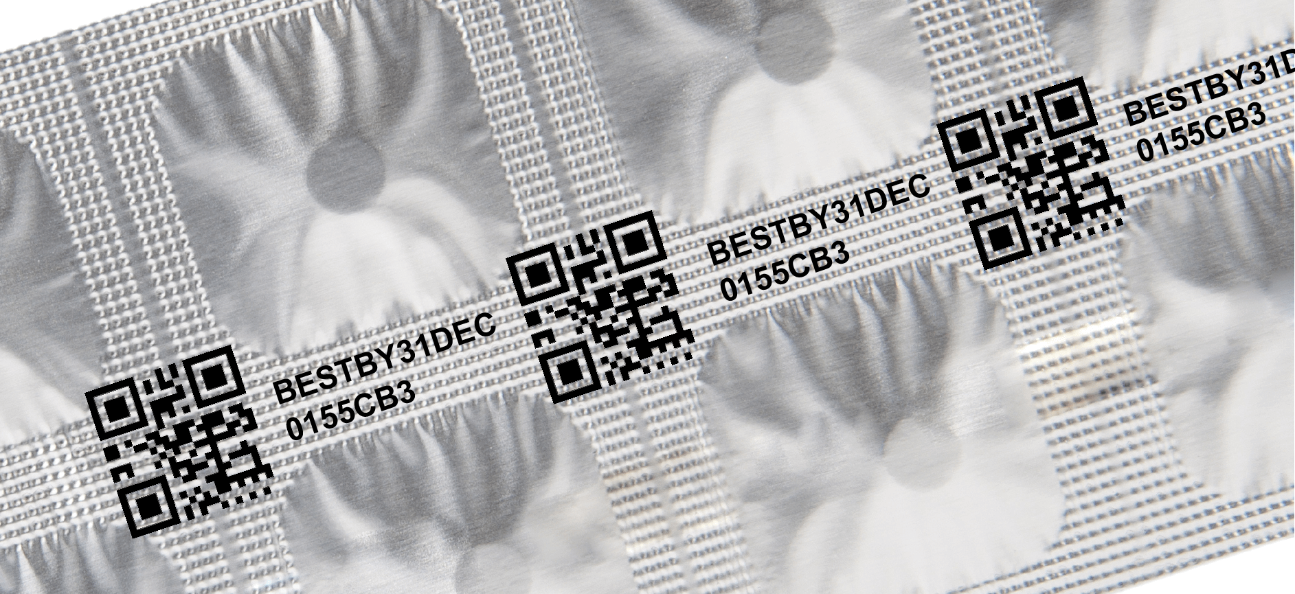 QR codes and expiration dates printed onto foil packaging